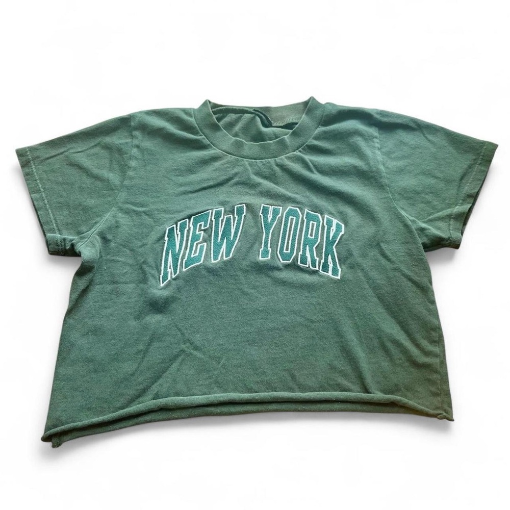 John Galt Green New York Embroidered Crop Top